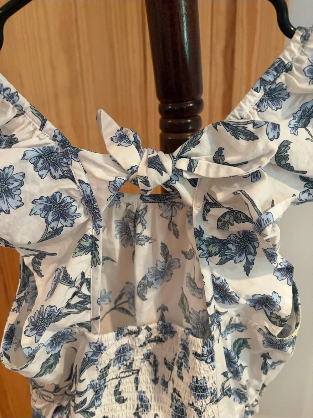 Crewcuts Girls White Floral Tiered Sundress with Blue Print and Flutter Sleeves